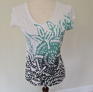Calvin Klein Jeans White Tee with Teal Floral Graphic